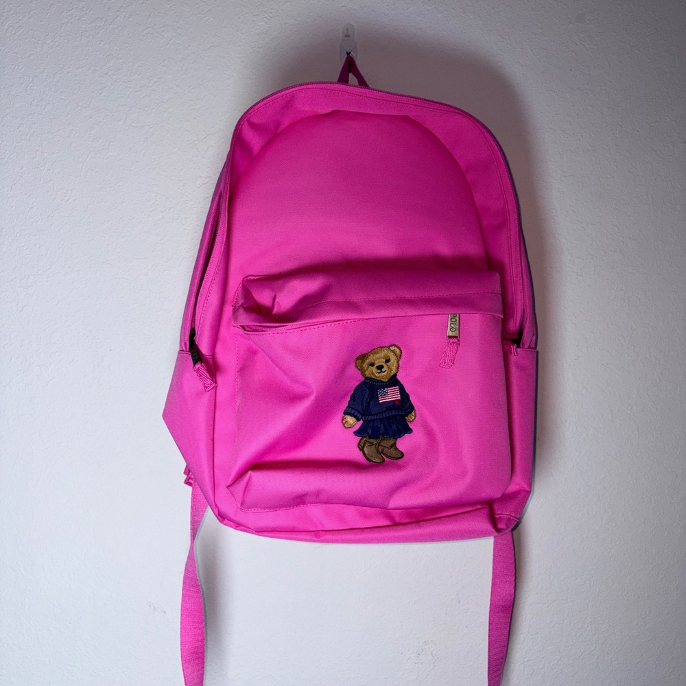 Polo Ralph Lauren Backpack OS Baja Pink New Embroidered Polo Bear 9AR149-AIL